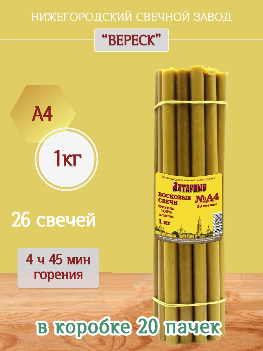 Алтарные восковые свечи пачка 1 кг А4