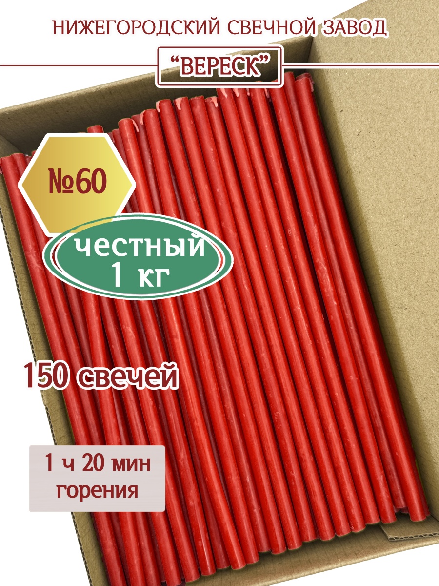 Восковые свечи Красные в коробке 1кг № 60