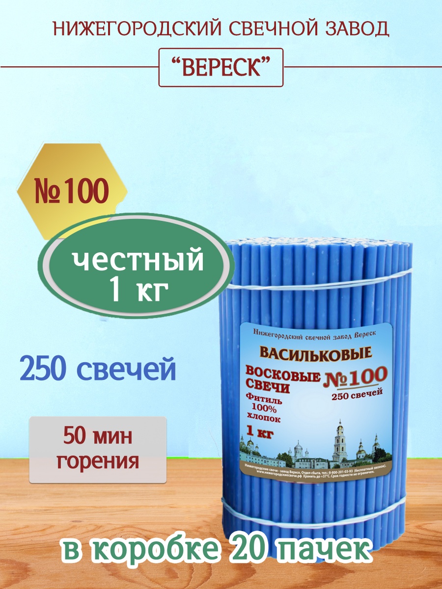 Восковые свечи ВАСИЛЬКОВЫЕ пачка 1 кг № 100