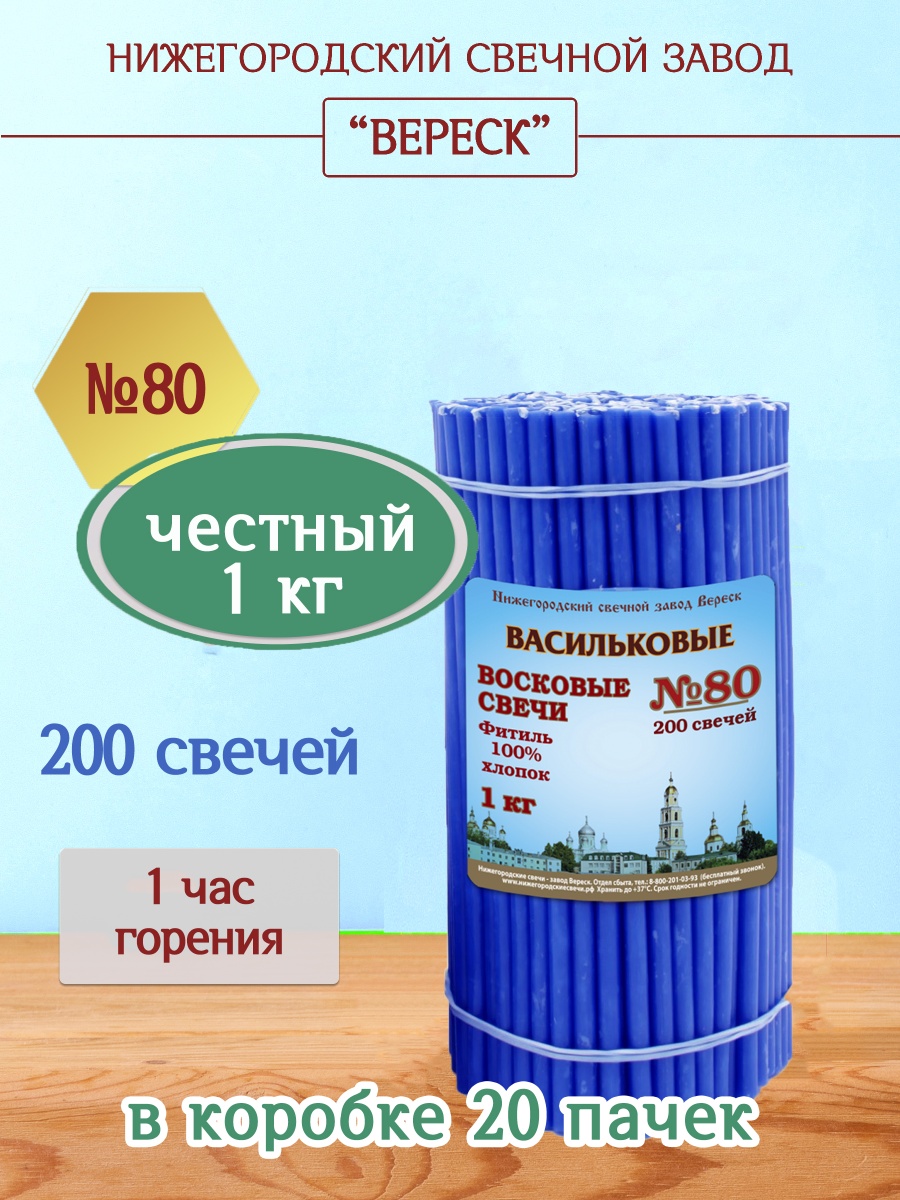 Восковые свечи ВАСИЛЬКОВЫЕ пачка 1 кг № 80