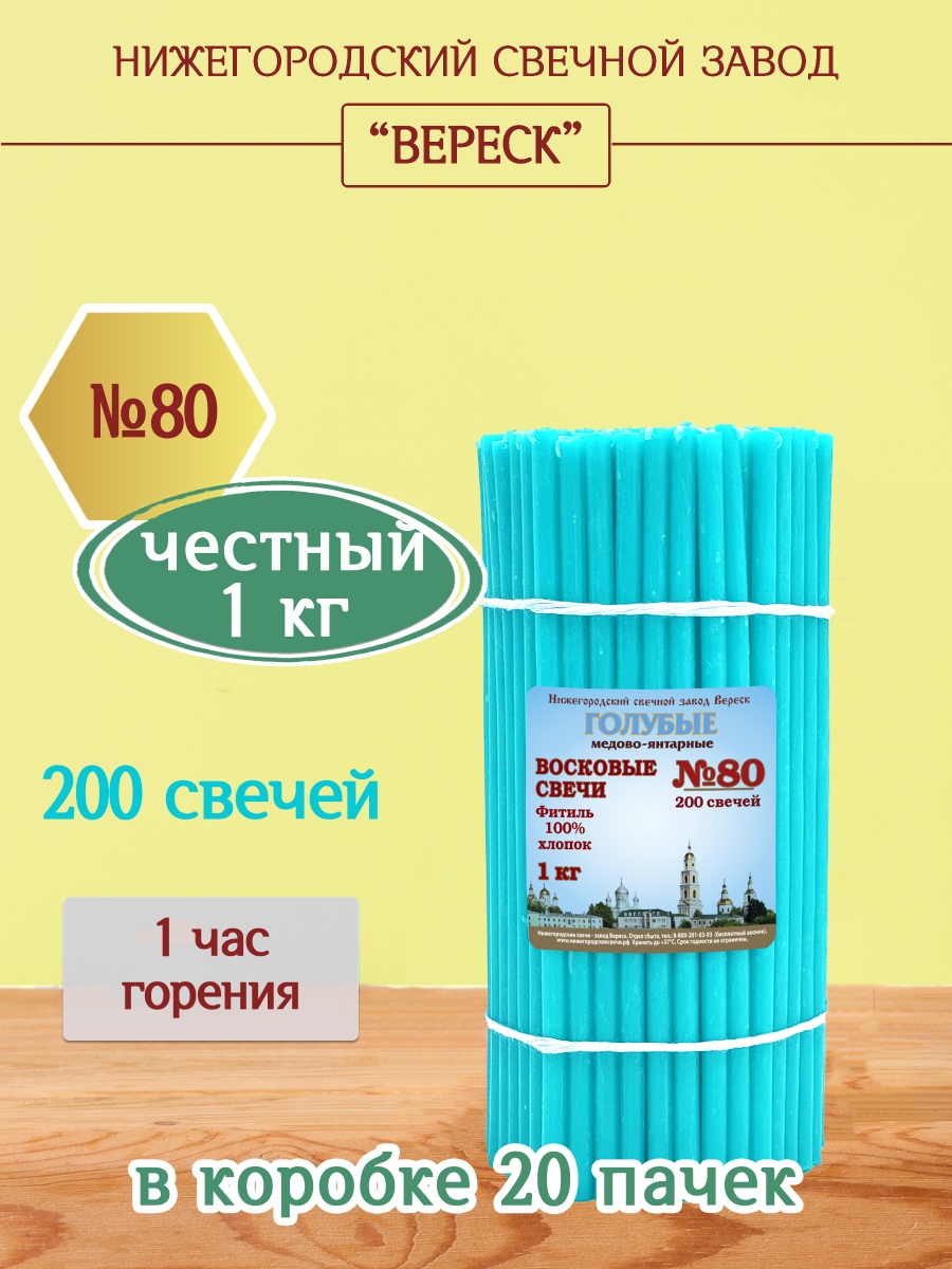 Восковые свечи ГОЛУБЫЕ пачка 1 кг № 80