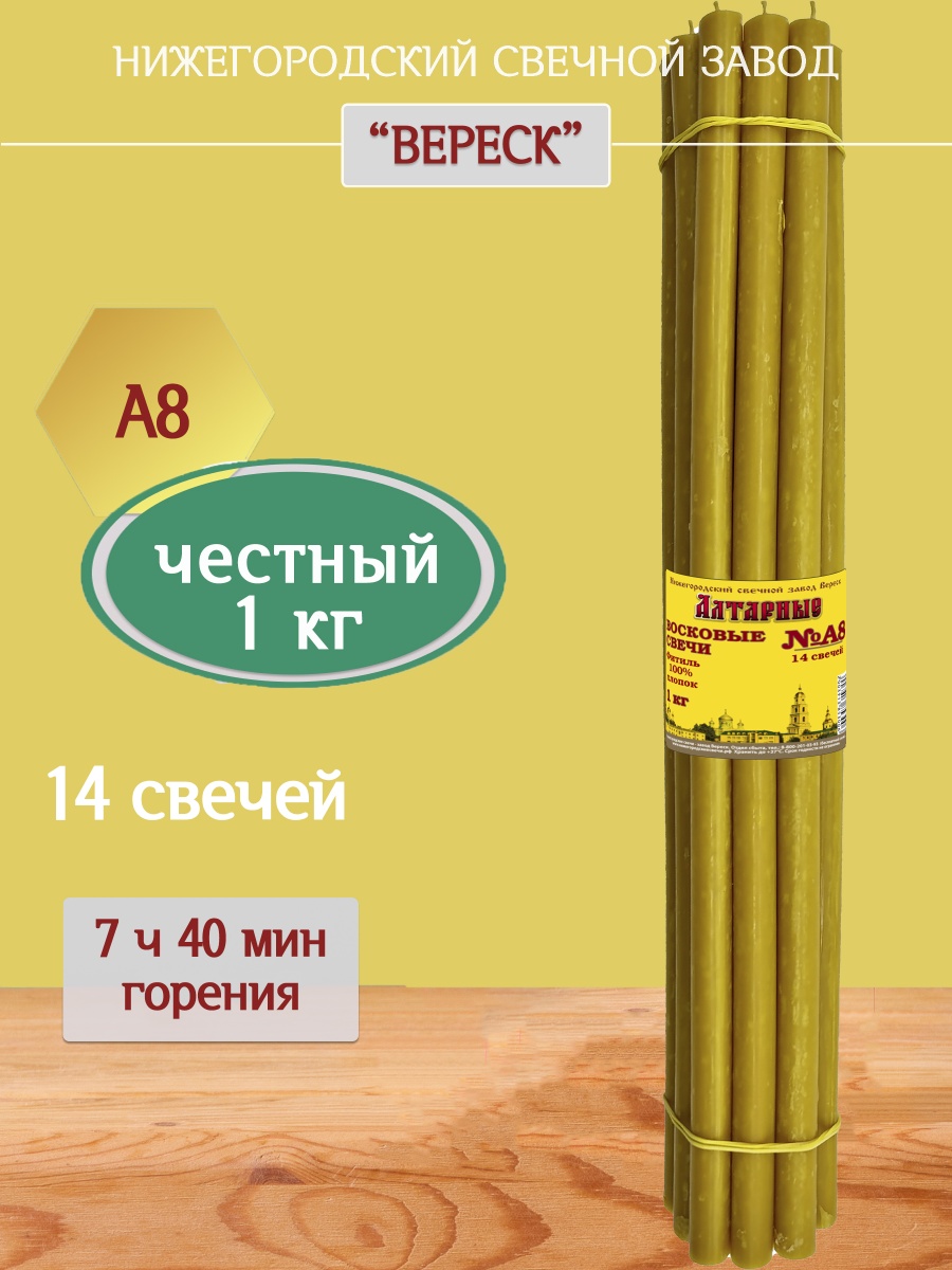 Алтарные восковые свечи пачка 1 кг А8