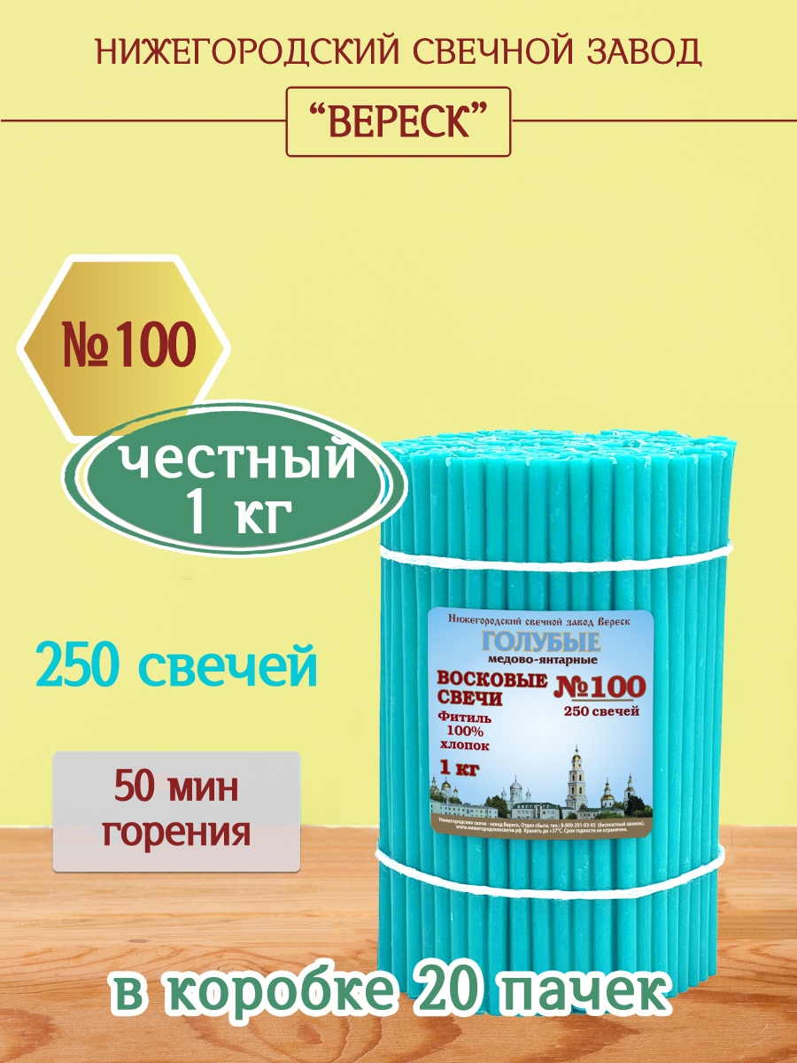 Восковые свечи ГОЛУБЫЕ пачка 1 кг № 100