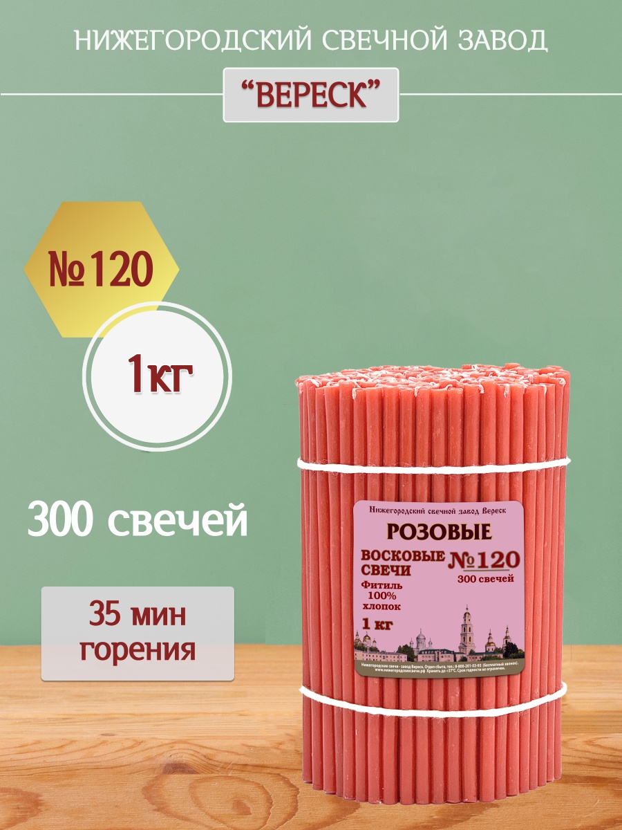 Восковые свечи РОЗОВЫЕ пачка 1 кг № 120
