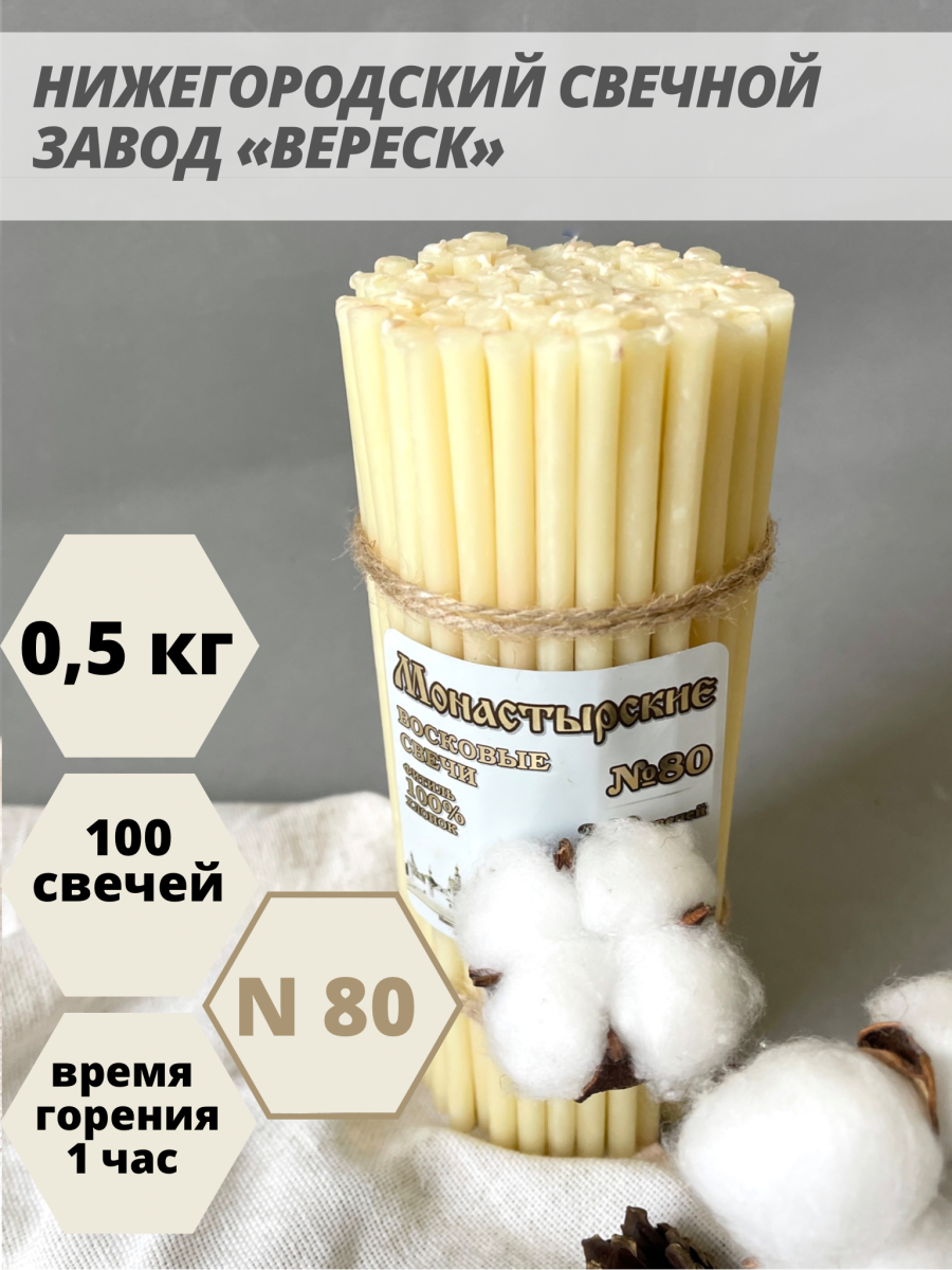Восковые свечи Белые 100 шт. №80, 500 гр.