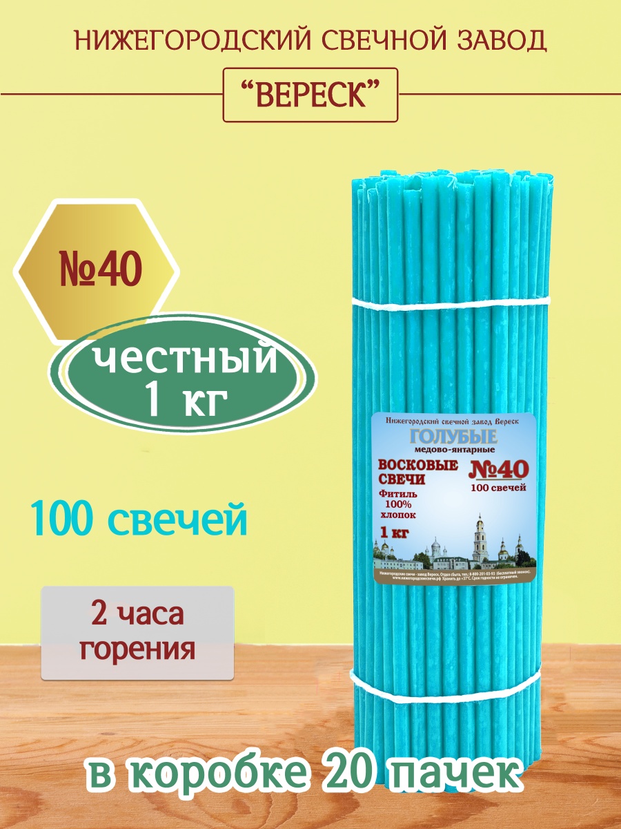 Восковые свечи ГОЛУБЫЕ пачка 1 кг № 40