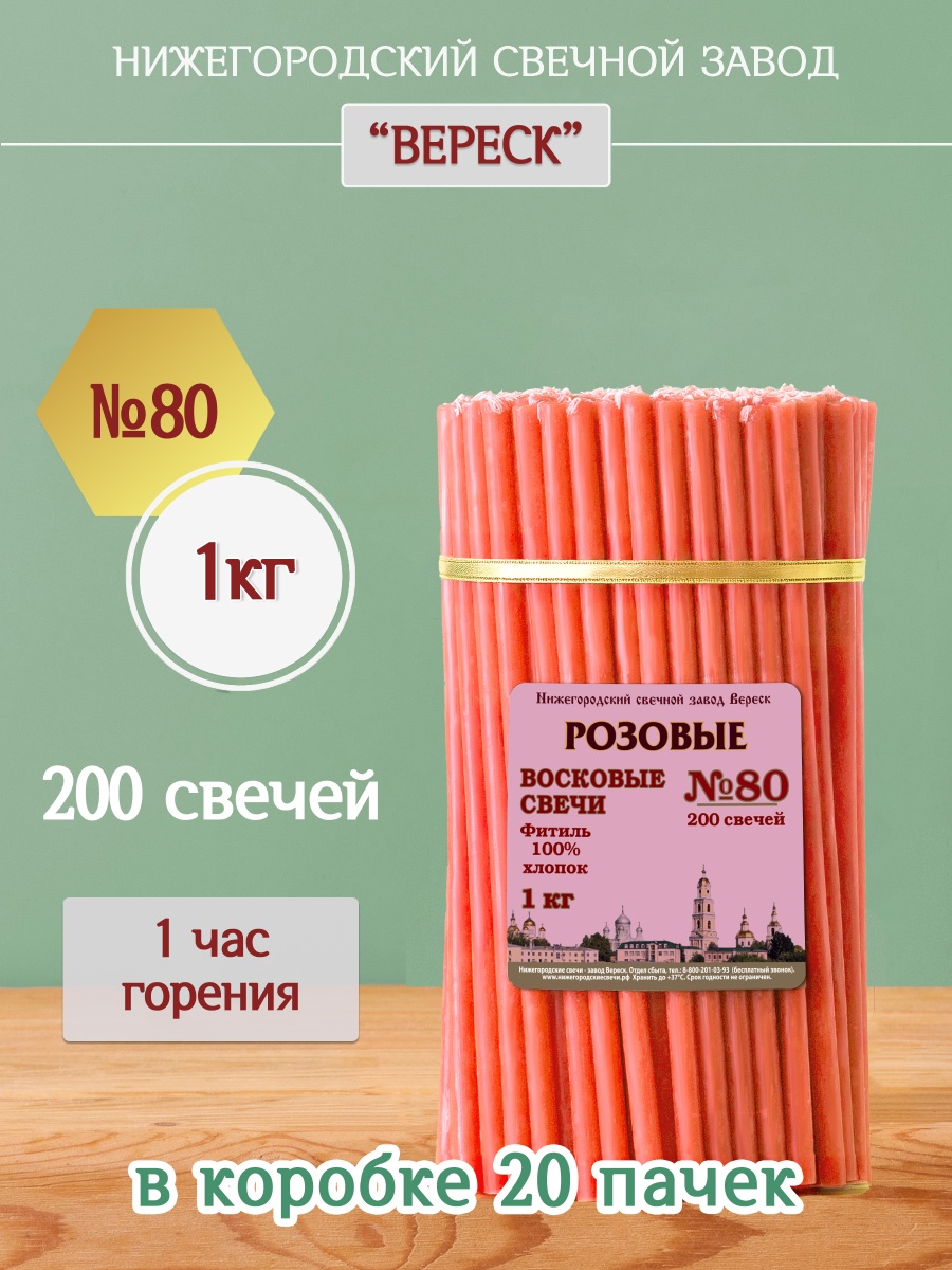 Восковые свечи РОЗОВЫЕ пачка 1 кг № 80