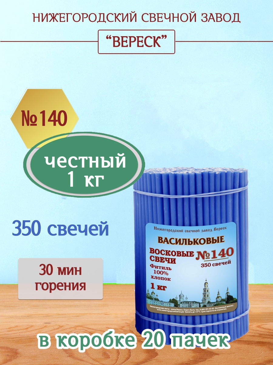 Восковые свечи ВАСИЛЬКОВЫЕ пачка 1 кг № 140