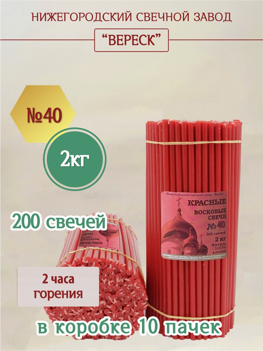 Восковые свечи КРАСНЫЕ пачка 2 кг № 40