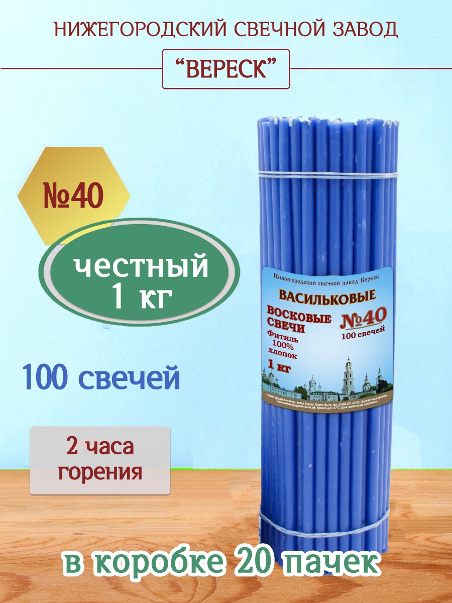Восковые свечи ВАСИЛЬКОВЫЕ пачка 1 кг № 40