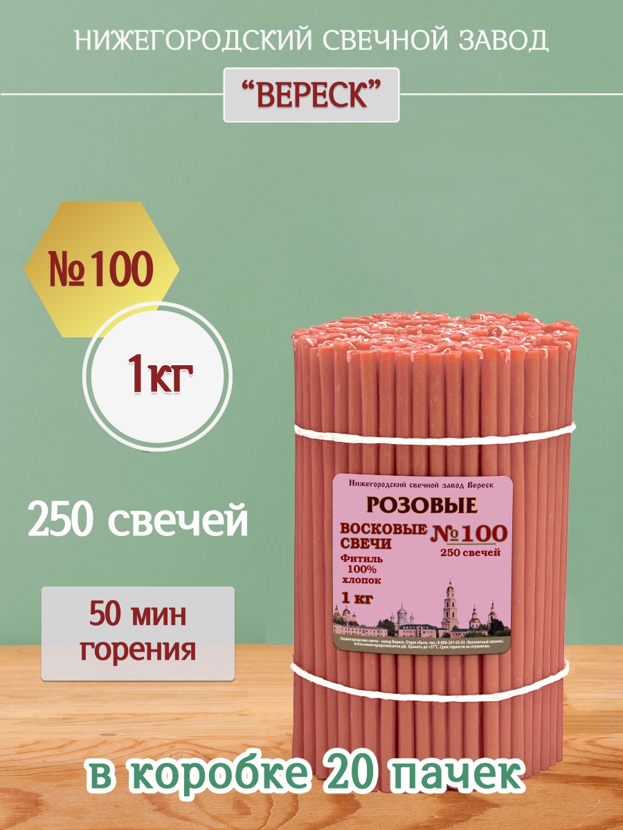 Восковые свечи РОЗОВЫЕ пачка 1 кг № 100
