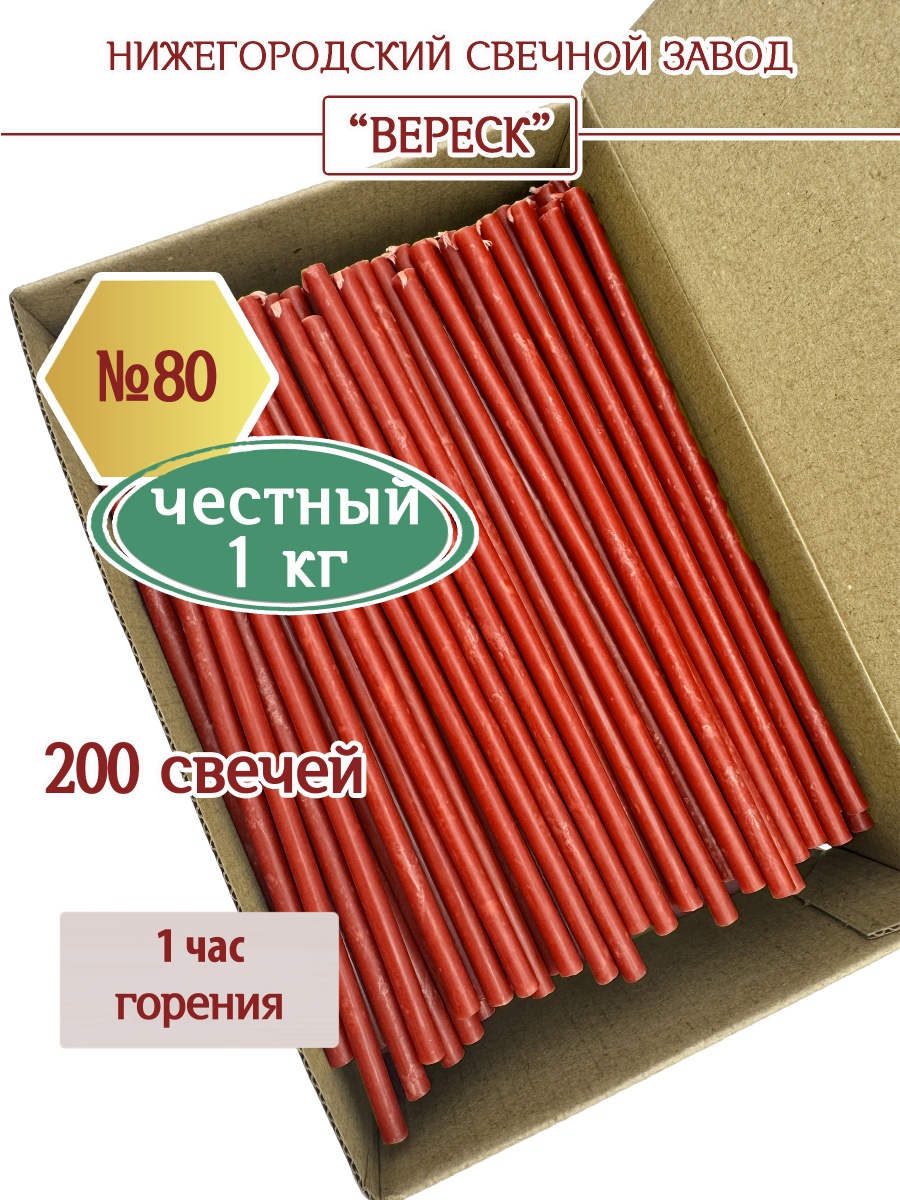 Восковые свечи Красные в коробке 1кг № 80
