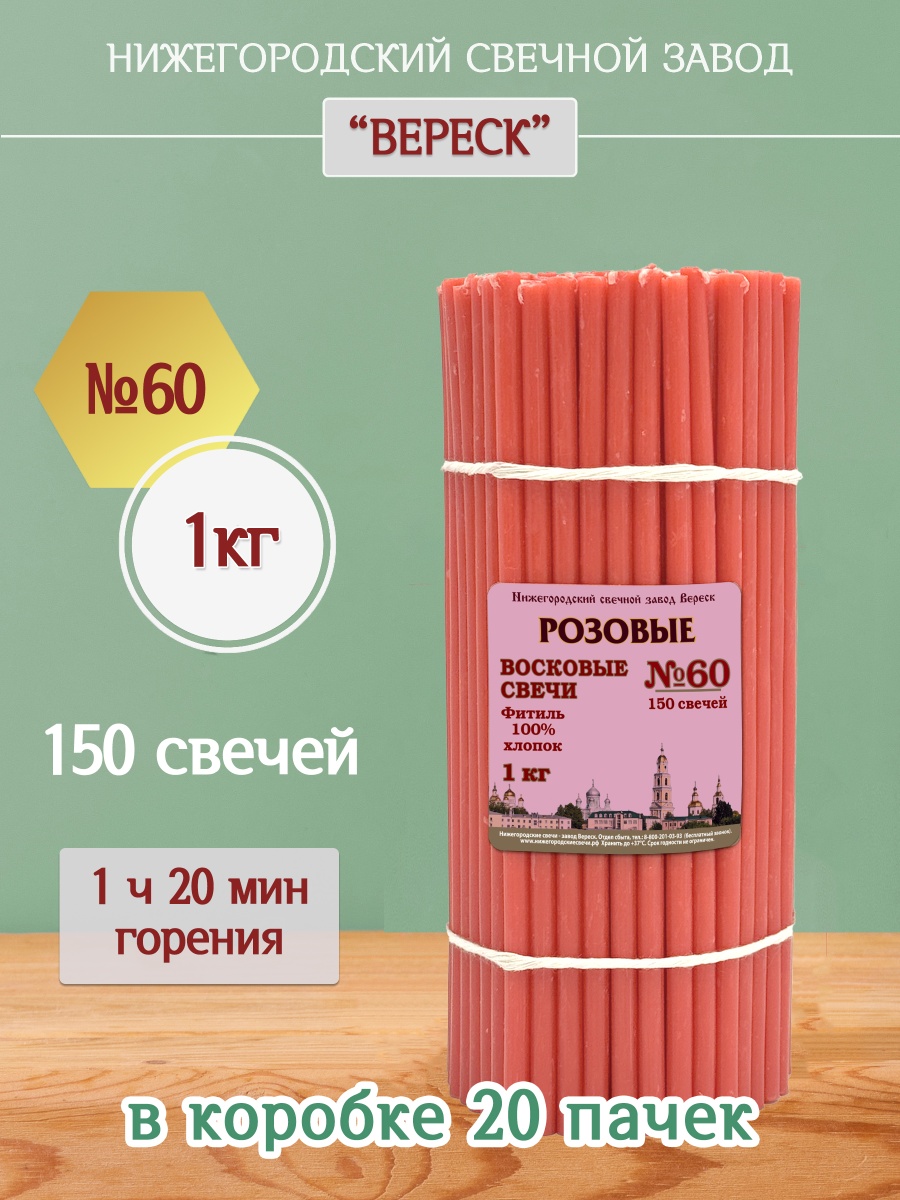 Восковые свечи РОЗОВЫЕ пачка 1 кг № 60