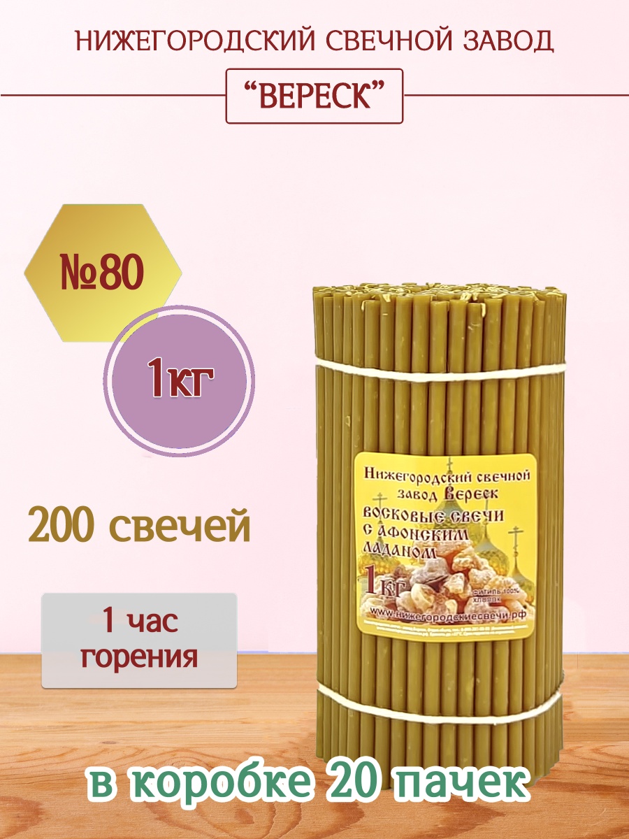 Восковые свечи с Афонским ладаном 1кг №80