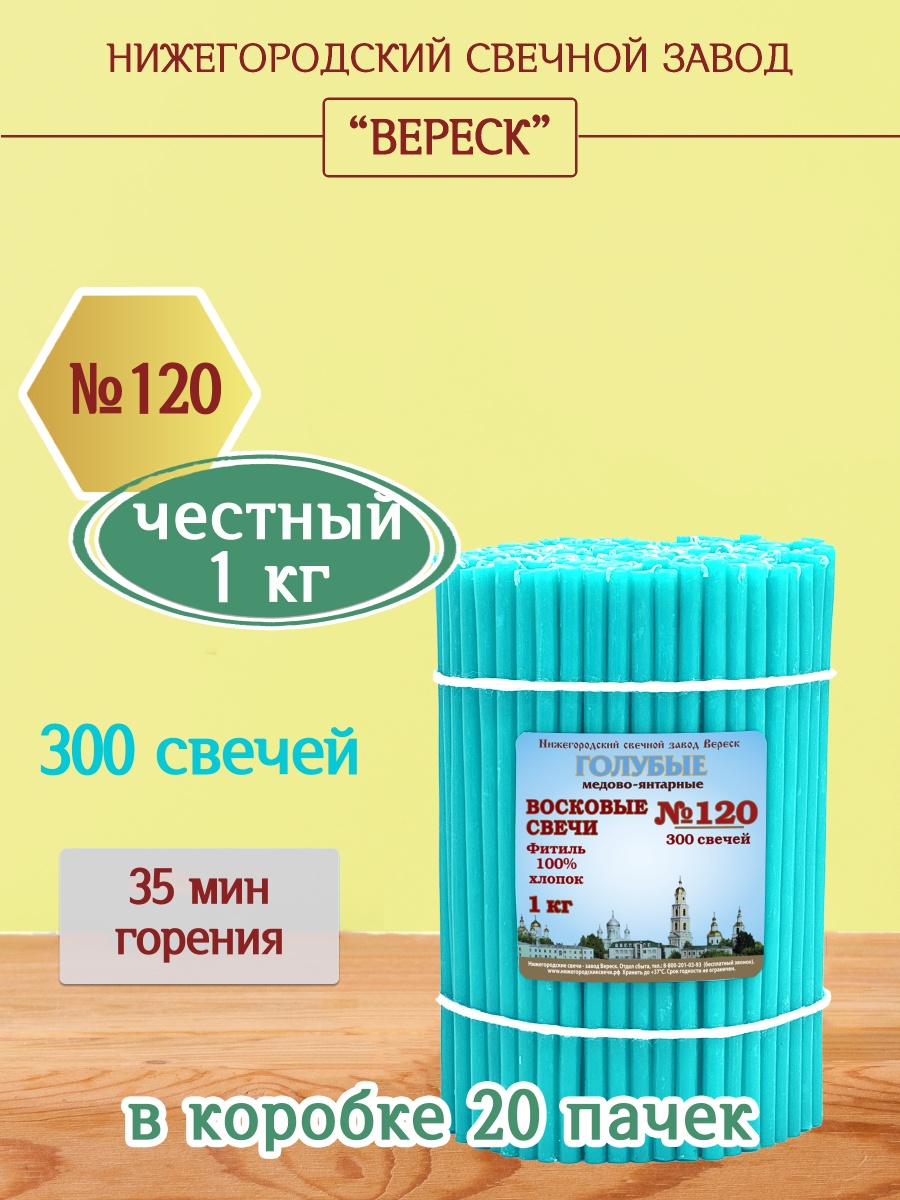 Восковые свечи ГОЛУБЫЕ пачка 1 кг № 120